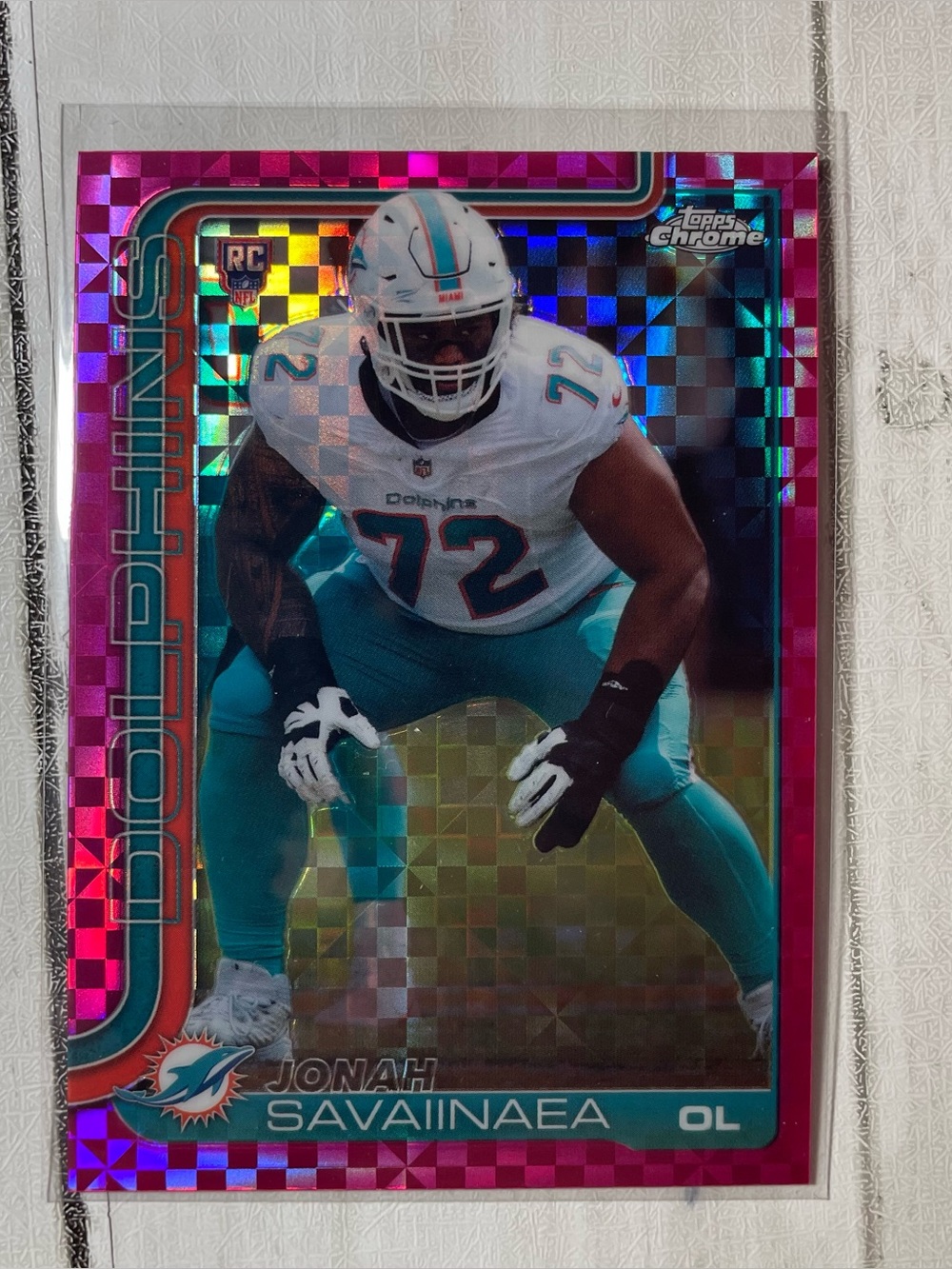 2025 Topps Chrome - Rookies Jonah Savaiinaea #380 Hot Pink X-Fractor (RC)